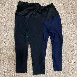 2 Loft maternity ankle pants, black & navy blue